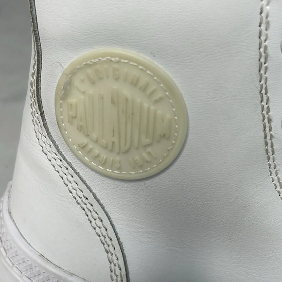 L’ORIGINALE PALLADIUM White Pampa Hi Top Lace Up Boots Sneakers Leather 7.5 - Picture 3 of 16